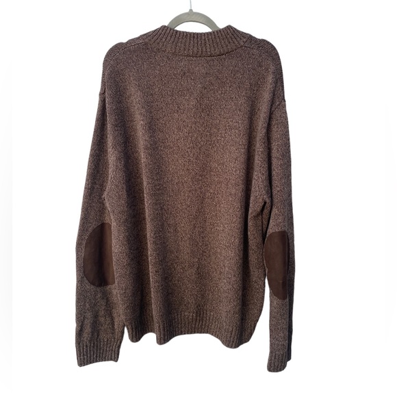 Chap’s Men’s Cotton Brown Heather Pullover Sweater With Elbow Patches - Picture 10 of 12